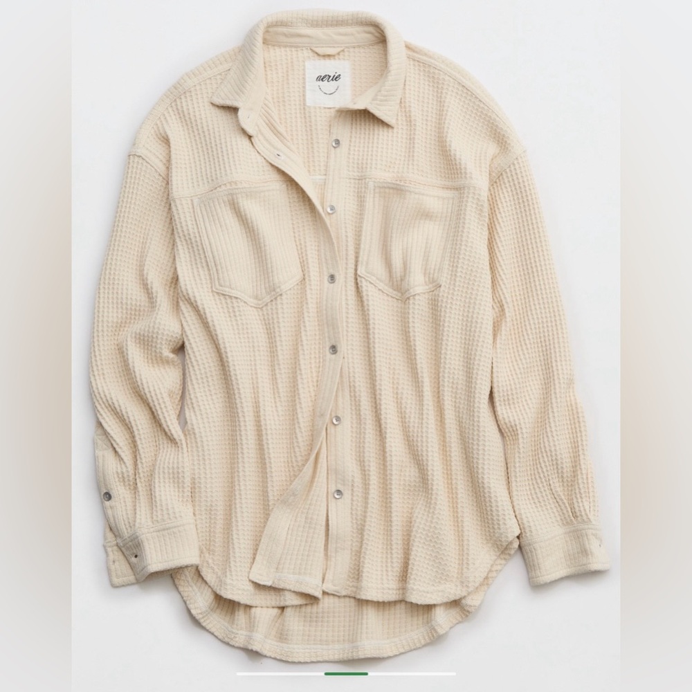 Aerie Women’s Anytime Fave Waffle Oversized Shirt Color Cake Batter Size S